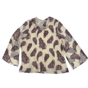 Chicos 2 ( US 12/14) Pleated Paisley Cowl Neck Top Blouse Woven Pattern Ecru